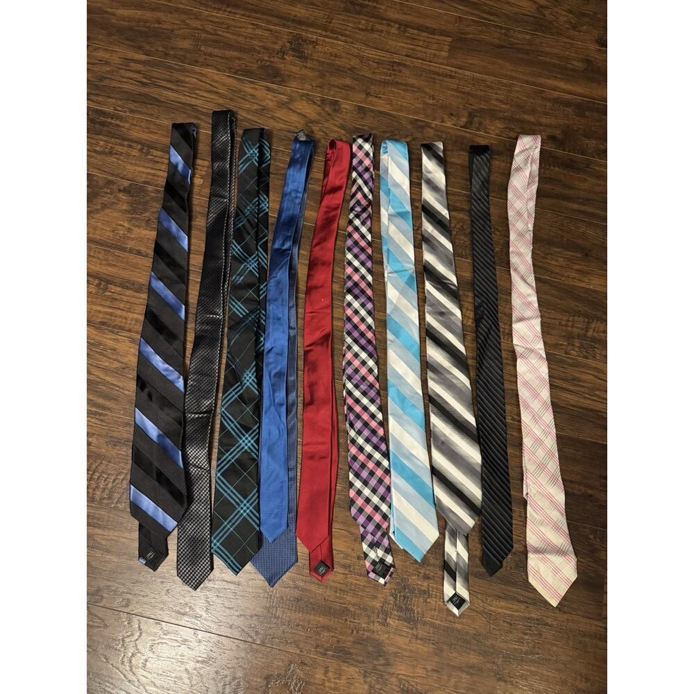 EXPRESS 100% Silk Tie Lot 10 Mens Blue Stripe Executive Necktie Plaid Red Purple